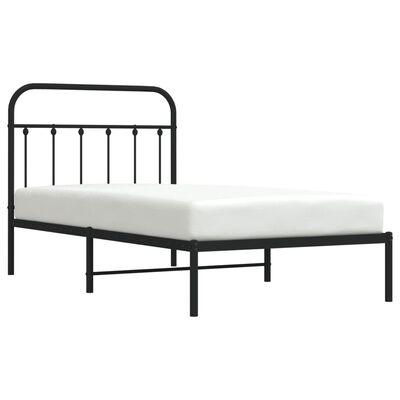 vidaXL Metal Bed Frame without Mattress with Headboard Black 39.4"x74.8"