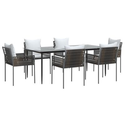 vidaXL 7 Piece Patio Dining Set with Cushions Poly Rattan and Steel