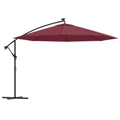 vidaXL Cantilever Umbrella with LED Lights Bordeaux Red 137.8"