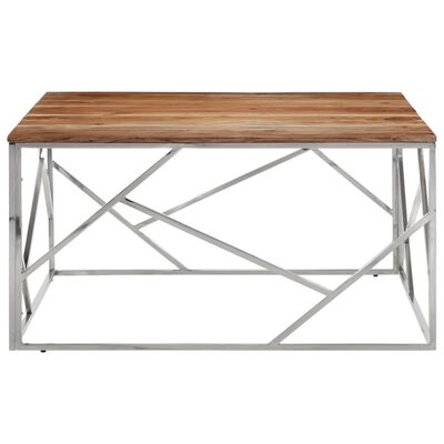 vidaXL Coffee Table Silver Stainless Steel and Solid Wood Acacia