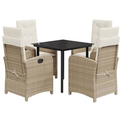 vidaXL 5 Piece Patio Dining Set with Cushions Beige Poly Rattan