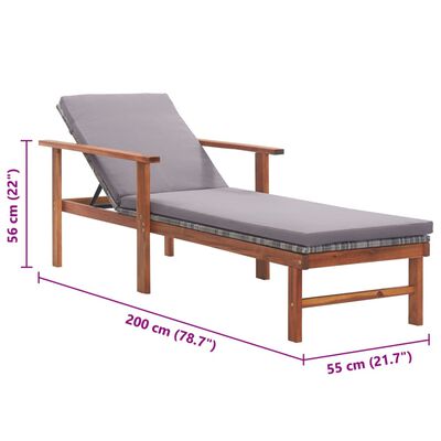 vidaXL Sun Lounger with Cushion Poly Rattan and Solid Acacia Wood Gray