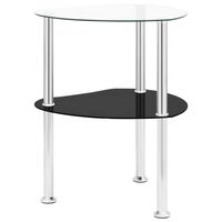 vidaXL 2-Tier Side Table Transparent & Black 15"x15"x19.7" Tempered Glass