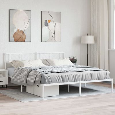 vidaXL Metal Bed Frame without Mattress with Headboard White 76"x79.9"