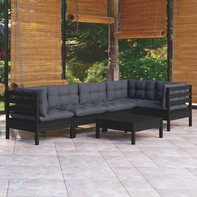 vidaXL 6 Piece Patio Lounge Set with Cushions Black Pinewood