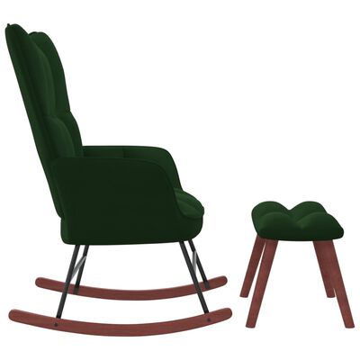 vidaXL Rocking Chair with a Stool Dark Green Velvet