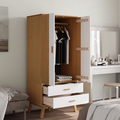 vidaXL Wardrobe OLDEN White and Brown 30.1"x20.9"x67.7" Solid Wood Pine