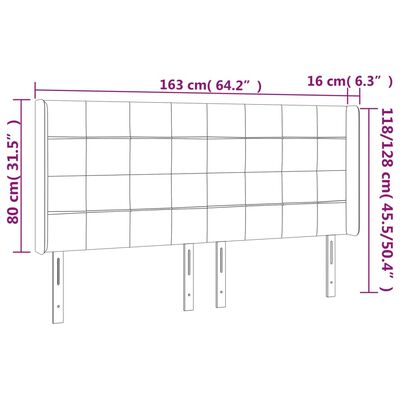 vidaXL LED Headboard Light Gray 64.2"x6.3"x46.5"/50.4" Velvet