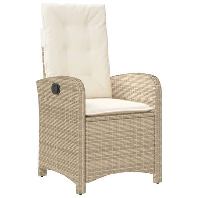 vidaXL Reclining Patio Chair with Cushions Beige Poly Rattan