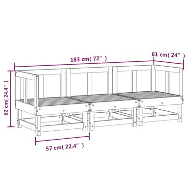 vidaXL 3 Piece Patio Lounge Set Solid Wood Pine