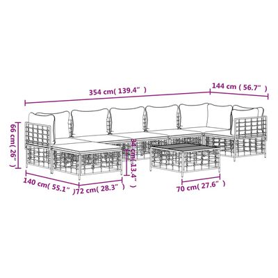 vidaXL 8 Piece Patio Lounge Set with Cushions Anthracite Poly Rattan