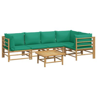 vidaXL 6 Piece Patio Lounge Set with Green Cushions Bamboo