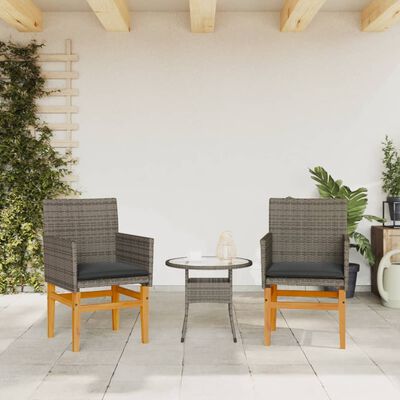 vidaXL Patio Chairs with Cushions 2 pcs Gray Poly Rattan&Solid Wood