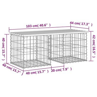 vidaXL Patio Bench Gabion Design 40.6"x17.3"x16.5" Solid Wood Pine