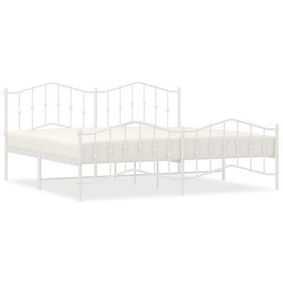 vidaXL Metal Bed Frame without Mattress with Footboard White 76"x79.9"