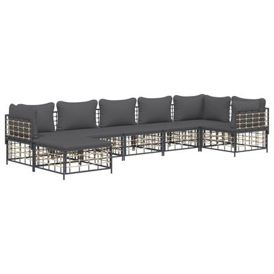 vidaXL 7 Piece Patio Lounge Set with Cushions Anthracite Poly Rattan