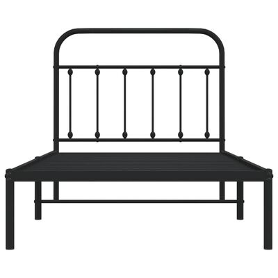 vidaXL Metal Bed Frame without Mattress with Headboard Black 39.4"x74.8"