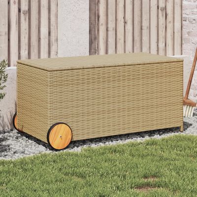 vidaXL Garden Storage Box with Wheels Mix Beige 50.2 Gal Poly Rattan