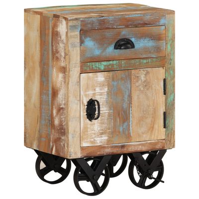 vidaXL Bedside Cabinet with Wheels 15.7"x11.8"x22.4" Solid Reclaimed Wood