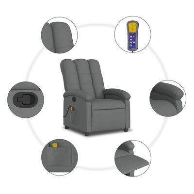 vidaXL Massage Recliner Chair Dark Gray Fabric