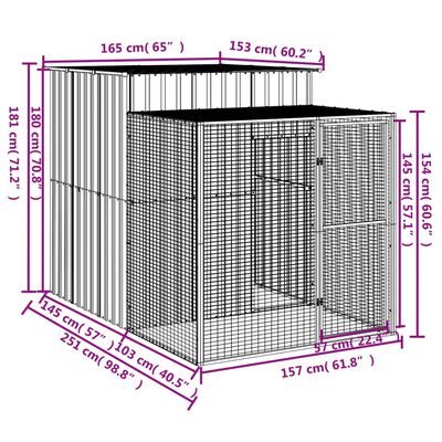 vidaXL Chicken Cage with Run Anthracite 65"x98.8"x71.3" Galvanized Steel