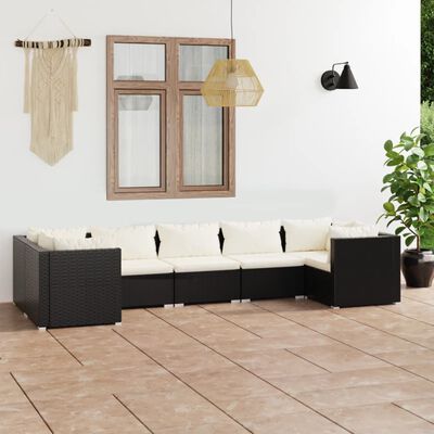 vidaXL 7 Piece Patio Lounge Set with Cushions Poly Rattan Black