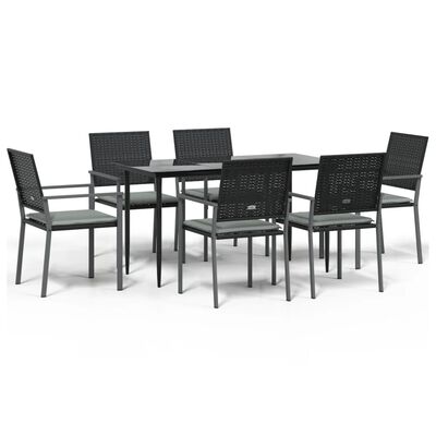 vidaXL 7 Piece Patio Dining Set with Cushions Poly Rattan and Steel