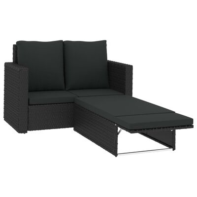 vidaXL 2 Piece Patio Lounge Set with Cushions Poly Rattan Black