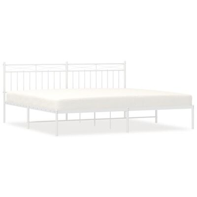 vidaXL Metal Bed Frame without Mattress with Headboard White 76"x79.9"