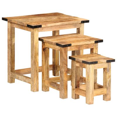 vidaXL Nesting Side Tables 3 pcs Solid Rough Wood Mango