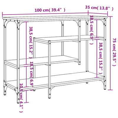 vidaXL Console Table with Shelves Brown Oak 39.4"x13.8"x29.5"