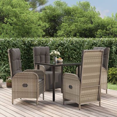 vidaXL 5 Piece Patio Dining Set with Cushions Black and Gray Poly Rattan