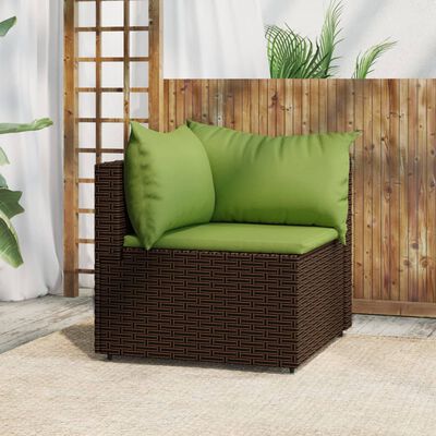 vidaXL Patio Corner Sofa with Cushions Brown Poly Rattan