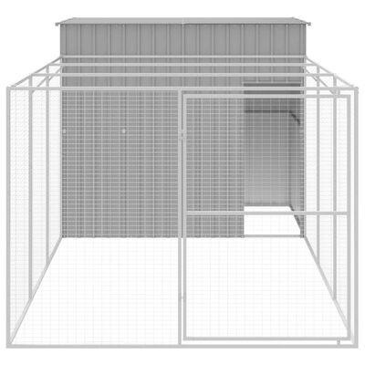 vidaXL Dog House with Run Light Gray 84.3"x179.9"x71.3" Galvanized Steel