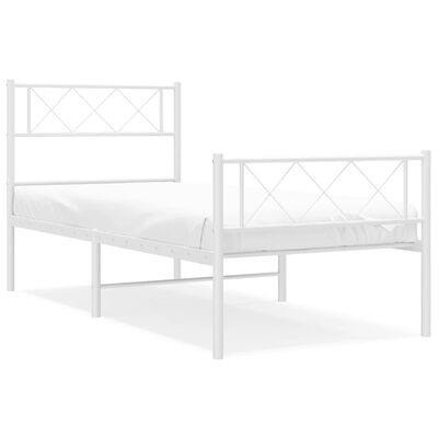 vidaXL Metal Bed Frame without Mattress with Footboard White 39.4"x78.7"