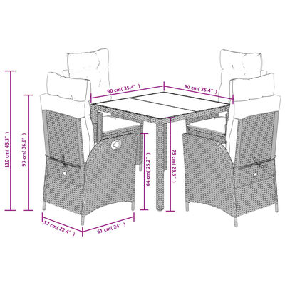 vidaXL 5 Piece Patio Dining Set with Cushions Gray Poly Rattan