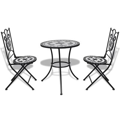 vidaXL 3 Piece Bistro Set Ceramic Tile Black and White