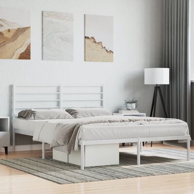 vidaXL Metal Bed Frame without Mattress with Headboard White 59.1"x78.7"