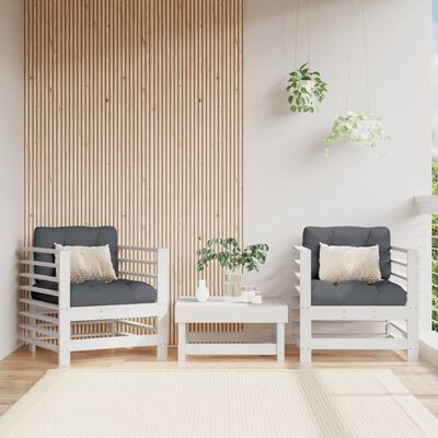 vidaXL Patio Chairs with Cushions 2 pcs White Solid Wood Pine