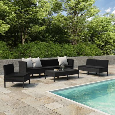 vidaXL 9 Piece Patio Lounge Set with Cushions Poly Rattan Black