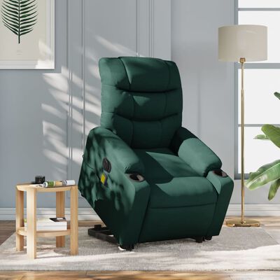 vidaXL Electric Stand up Massage Recliner Chair Dark Green Fabric