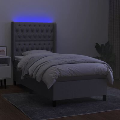 vidaXL Box Spring Bed with Mattress&LED Light Gray Twin Fabric