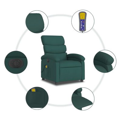 vidaXL Electric Massage Recliner Chair Dark Green Fabric