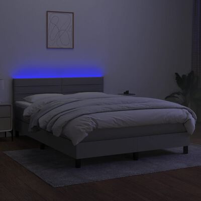 vidaXL Box Spring Bed with Mattress&LED Light Gray Full Fabric