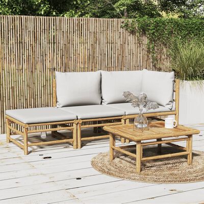 vidaXL 3 Piece Patio Lounge Set with Light Gray Cushions Bamboo