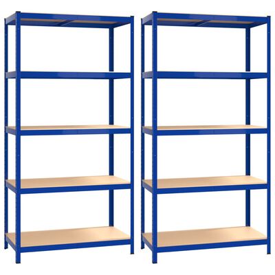 vidaXL 5-Layer Shelves 2 pcs Blue Steel&Engineered Wood