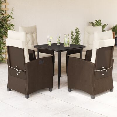 vidaXL 5 Piece Patio Dining Set with Cushions Brown Poly Rattan