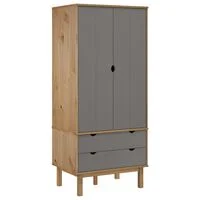 vidaXL Wardrobe OTTA Brown and Gray 30.1"x20.9"x67.7" Solid Wood Pine