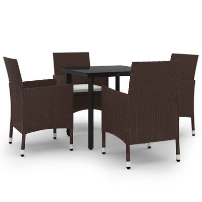 vidaXL 5 Piece Patio Dining Set with Cushions Poly Rattan and Glass