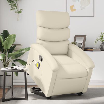 vidaXL Stand up Massage Recliner Chair Cream Faux Leather